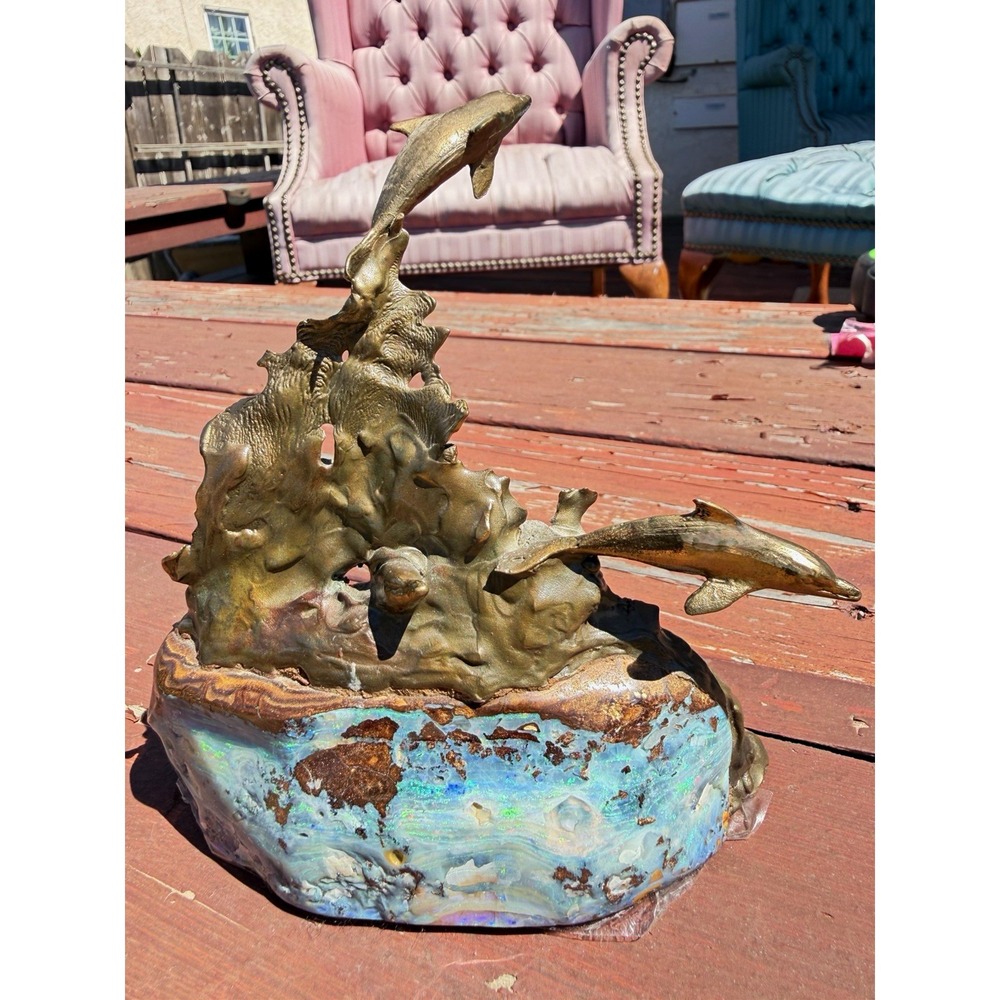 Bronze Sculpture on Opal - Dolphin Bodo Muche - Vintage one of a kind.
